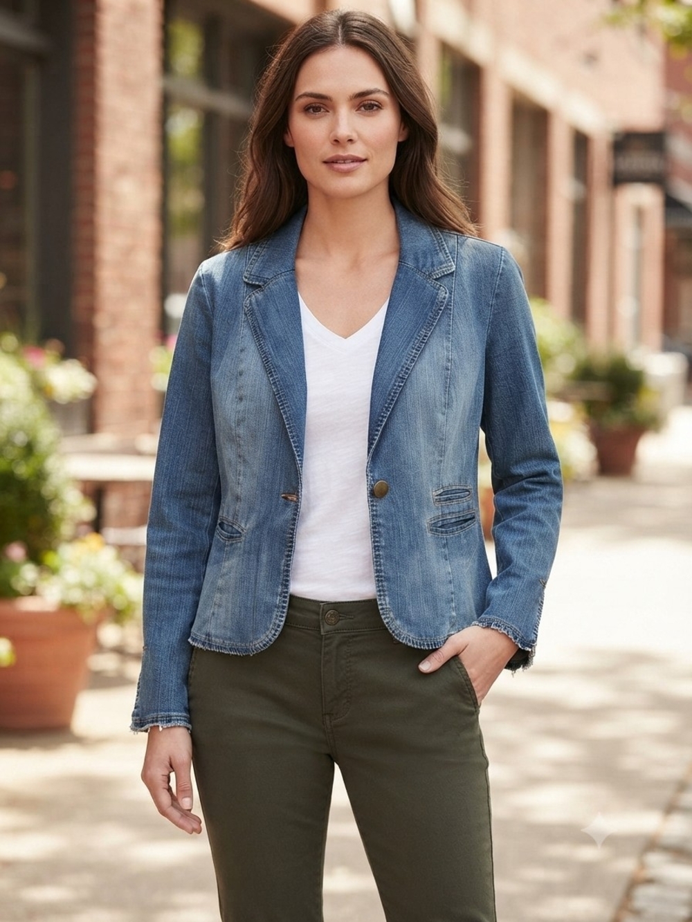 Faded Glory Denim Blazer Jacket Womens Size 12 Blue Cotton Blend